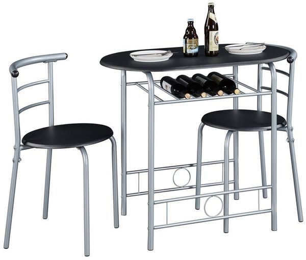 Yaheetech Esszimmer-Set Essgruppe mit 2 Stühlen, Esszimmergruppe 3-teilig, Schwarz