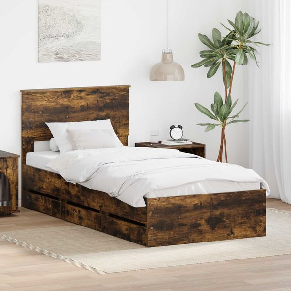 vidaXL Bettrahmen Geräucherte Eiche 90 x 190 cm Ingenieurs Holz 3408023