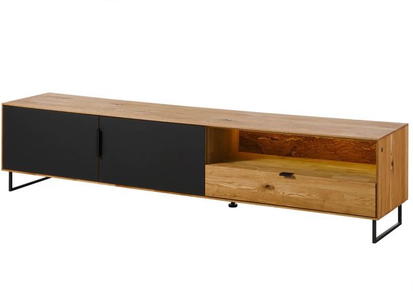 Lowboard Wildeiche mit Glastür 220x43x51 natur geölt LINDAU #126