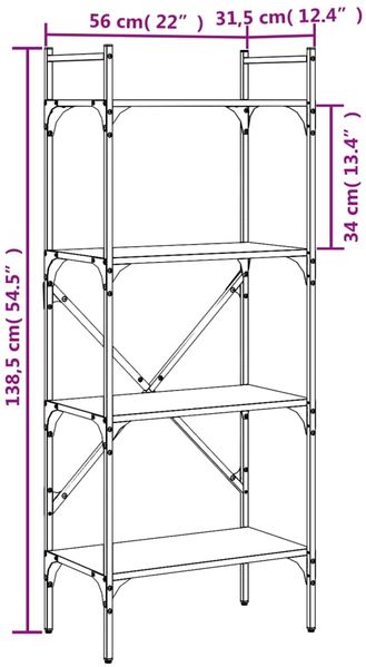 vidaXL Bücherregal 4 Fächer Schwarz 56x31,5x138,5 cm Holzwerkstoff 833338 Bild 9