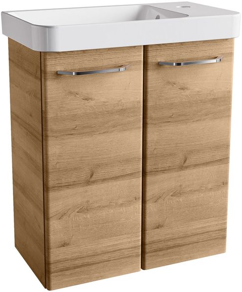 FACKELMANN MILANO Gäste WC Waschtisch Set 55 cm breit, Braun, Waschbecken Keramik Weiß