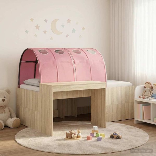 vidaXL Bett mit Tunnel 3 Stk. Sonoma Eiche und Pink Holzwerkstoff 3423674