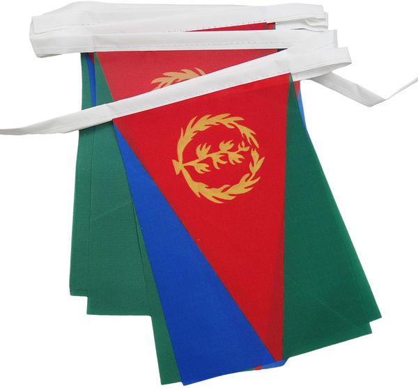 AZ FLAG - Fahnenkette Eritrea 6 Meter Mit 20 Flaggen - 21x14 cm - Staat Eritrea Girlande Flaggenkette 14x21 Cm