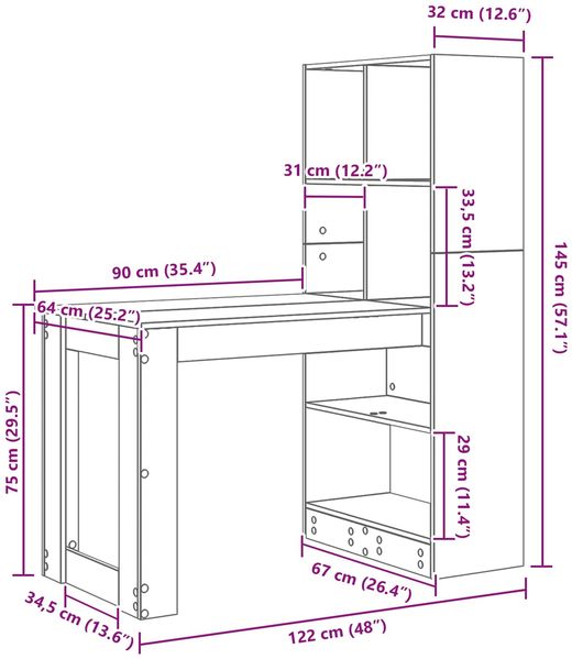 vidaXL Schreibtisch mit Regal Weiß 122 x 67 x 145 cm Holzwerkstoff 3337257 Bild 10
