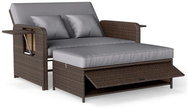 COSTWAY Loungebett, Rattan, 2-Personen, 3 in 1, mit verstellbarer Rückenlehne