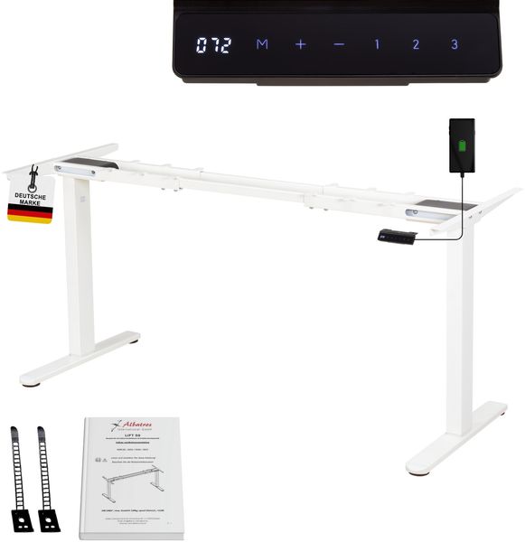 Albatros höhenverstellbares Schreibtisch Tischgestell elektrisch | LIFT S5 Weiß | Gestell, Tischbeine, Tischfüße Metall | Display | 120Kg belastbar