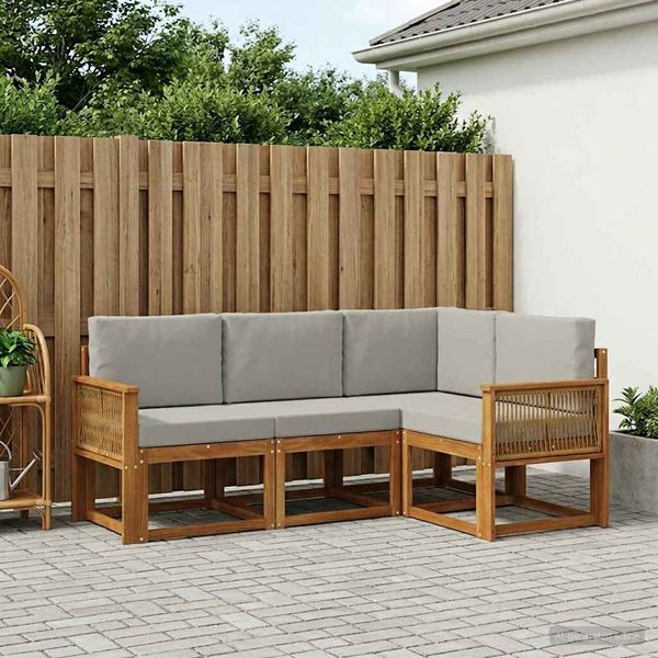 vidaXL Outdoor-Sofagarnitur 4 pcs Natürlich und Hellgrau Polyester 3385177