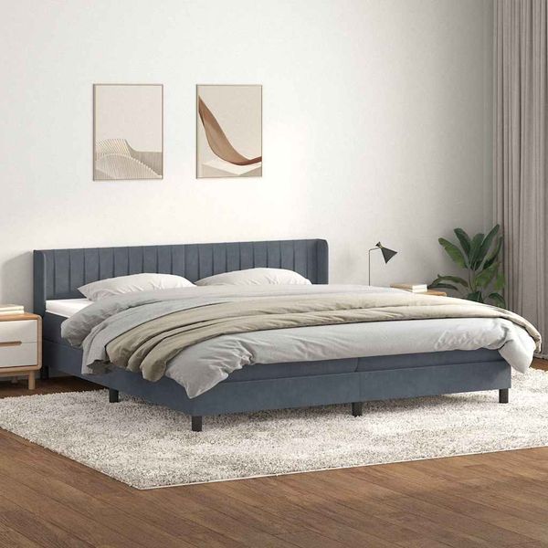 vidaXL Boxspringbett mit Matratze Dunkelgrau 180x220 cm Samt 3318334