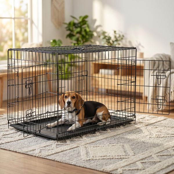 belviona Transportkäfig klappbar mit Bodenwanne, sicherer Hunde- und Katzenkäfig 92 x 58 x 64 cm