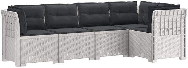 vidaXL 5-Sitzer Gartensofa mit Kissen Rattan-Look PP Weiß 3444059
