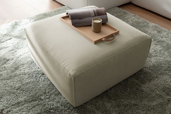 KAWOLA Hocker RANI Polsterhocker Feincord beige 42 x 80 x 80 cm