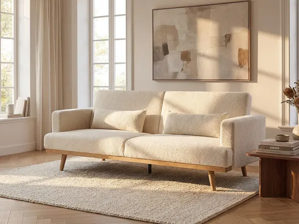 Vente-unique - ESME Sofa Stoff Weiß - B 89 cm x H 85 cm x L 216 cm