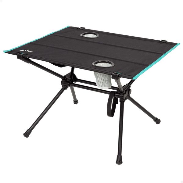 AKTIVE 63129 Campingtisch, klappbar, 62 x 56 x 42 cm, mit Getränkehalter und Netztasche, robuste Struktur, belastbar bis 100 kg, optimal für den Außenbereich, leicht zu Falten und zu transportieren
