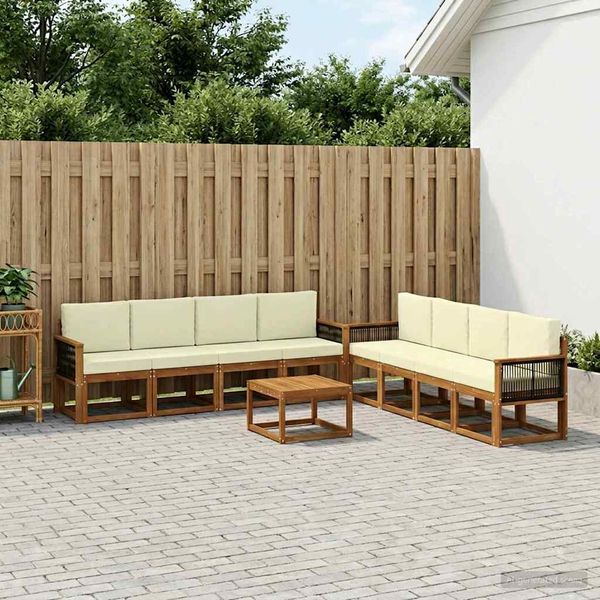 vidaXL Outdoor-Sofagarnitur mit Kissen 7 pcs Natur und Creme 3385091