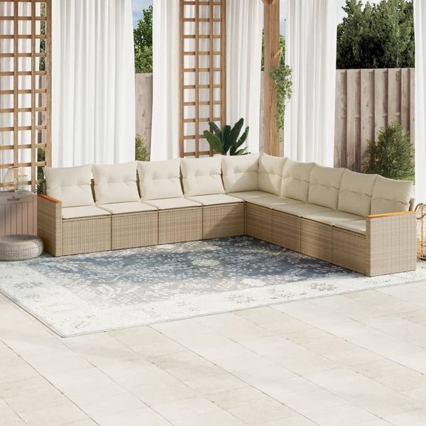 vidaXL 9-tlg. Garten-Sofagarnitur mit Kissen Beige Poly Rattan 3226058