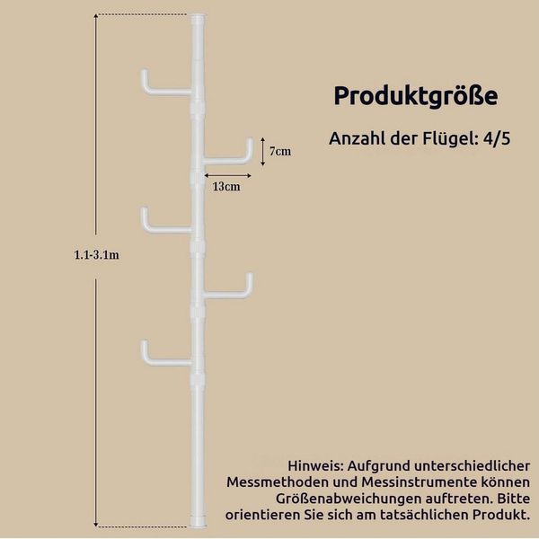 JOYOLEDER Kleiderständer Garderobenständer ausziehbar, 4/5 Haken, 110-310cm Verstellbarer, (Teleskop Kleiderständer stabil – Garderobe platzsparend, Metall, – Herrendiener Schlafzimmer – Flurgarderobe – Wäscheständer Balkon)