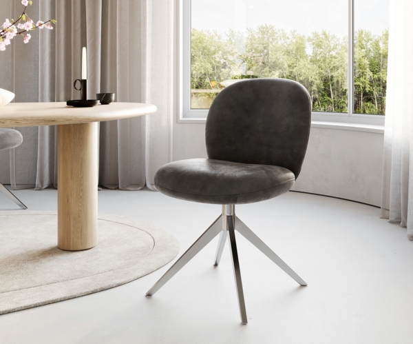 Drehstuhl Nube-Flex Mikrofaser Anthrazit Vintage Kreuzgestell breit Edelstahl 360° drehbar Taschenfederkern