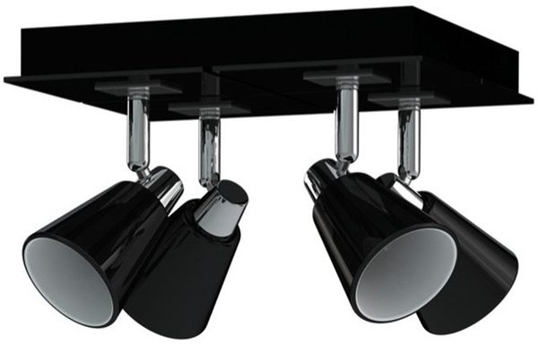 Deckenstrahler KYRA 4-flammig, Chrom / Glas Schwarz, Quadrat 24cm