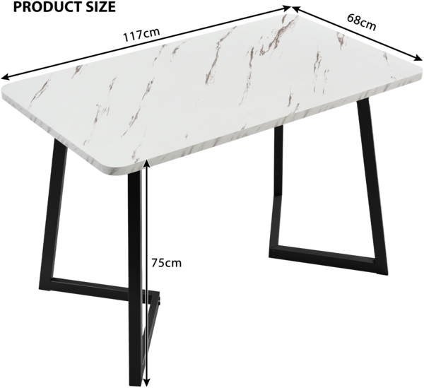 Merax 117x68cm Esstisch (1-St, nur Tisch), Küchentisch mit Metallbeinen Marmortisch Schreibtisch, Schwarz | weiße Marmoroptik Bild 4