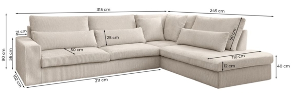 Ecksofa Designersofa THORA in Stoff Poso Altweiß Ottomane Links Bild 2