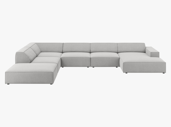 Micadoni Panorama-Ecksofa Jodie 7-Sitzer Links Strukturierter Stoff Megan Hellgrau