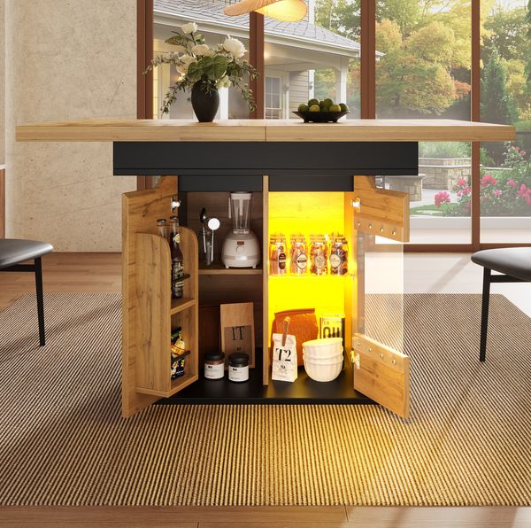 Esstisch Teleskoptisch 110-140x80 cm – klappbarer Küchentisch mit LED-Beleuchtung und Snackablage