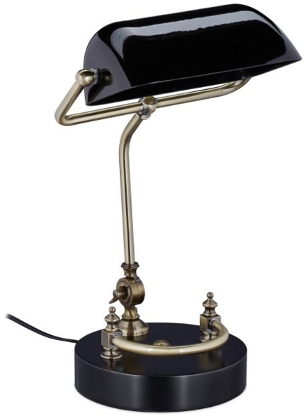 Schwarze Bankerlampe mit Glasschirm 10039354