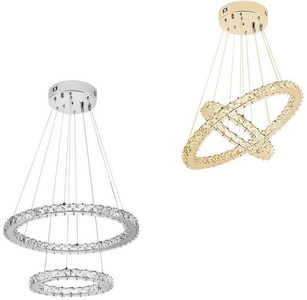 FIVMEN LED Deckenleuchte Pendelleuchten 48W/72W/96W Hängelampe Kronleuchter Dimmbar, LED fest integriert, Kristall Hängeleuchte 2 Ringe/3 Ringe