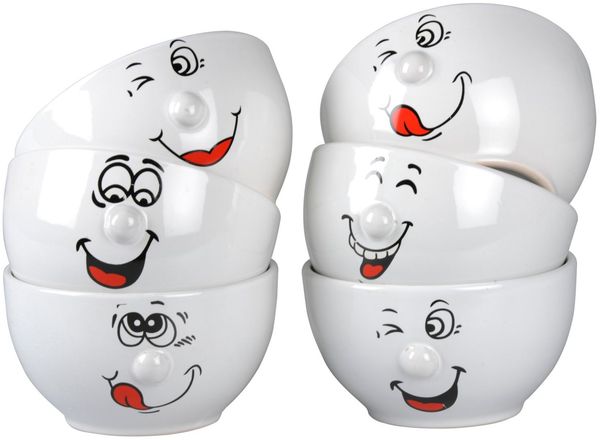 Müslischüssel aus Keramik 6er-Set mit Smiley Gesicht Ø13 cm – Frühstücksschale Bowl Dessertschüssel
