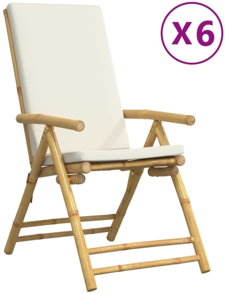 vidaXL Gartenstühle 6 Stk. Verstellbar Klappbar mit Kissen Bambus 3208928