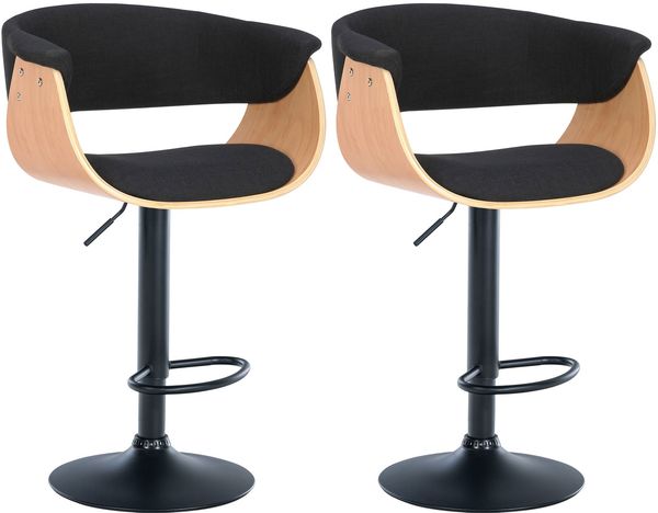 2er Set Barhocker BAKOT - Stoff Natura/schwarz 60x51x90 cm | Barstuhl Höhenverstellbar Mit Lehne Drehbar Tresenhocker Tresenstuhl Kneipenhocker