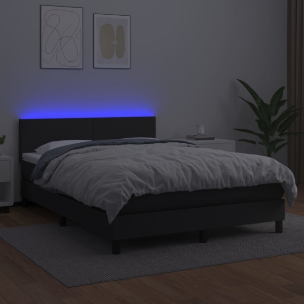 vidaXL Boxspringbett mit Matratze & LED Schwarz 140x190 cm Kunstleder 3134099 Bild 3