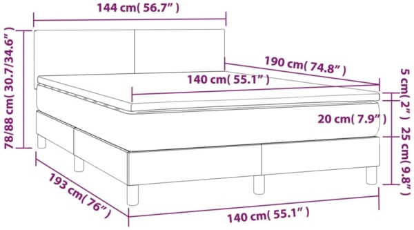vidaXL Boxspringbett mit Matratze & LED Schwarz 140x190 cm Kunstleder 3134099 Bild 7