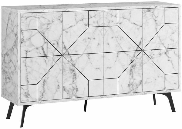 Dmora Kommode Brunale, Wohnzimmerbuffet, Wohnzimmer-Sideboard, Moderne Küchen-Speisekammer, 123x35h62 cm, Weißer Marmor