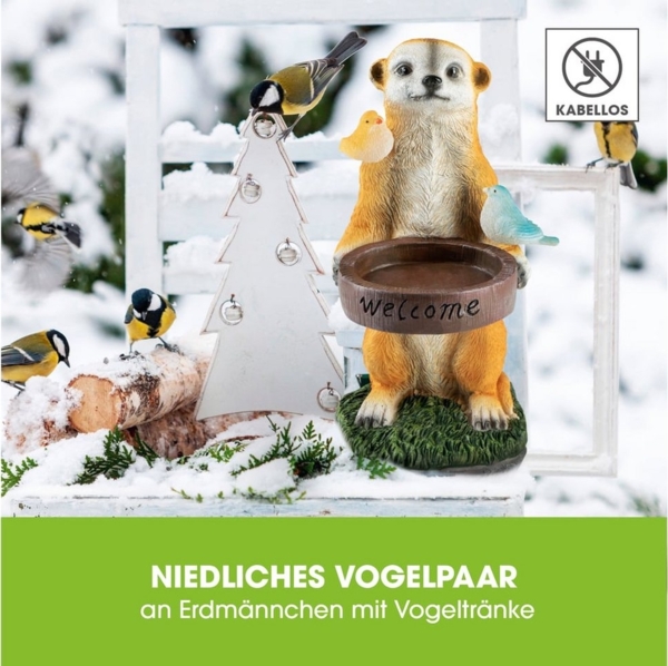 EASYmaxx Solar-LED Erdmännchen als Vogeltränke | Kabellos mit automatischem Tageslichtsensor | Detailgetreu | Dekorativ für Garten, Balkon, Terrasse | 8 Stdn. Leuchtdauer Bild 3