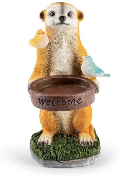 EASYmaxx Solar-LED Erdmännchen als Vogeltränke | Kabellos mit automatischem Tageslichtsensor | Detailgetreu | Dekorativ für Garten, Balkon, Terrasse | 8 Stdn. Leuchtdauer Bild 1