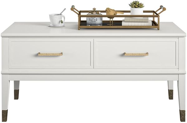 Couchtisch >Bendik< 2 Schubladen, Weiß, MDF/Kautschukholz/Metall - 106x51x52cm (BxHxT)