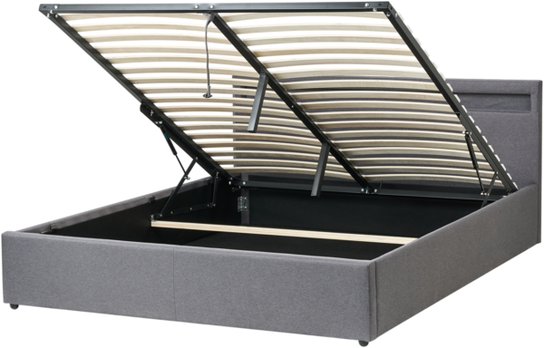 Bett mit Stauraum und LED-Beleuchtung Stoff ARMELLE 160 x 200 cm Dunkelgrau