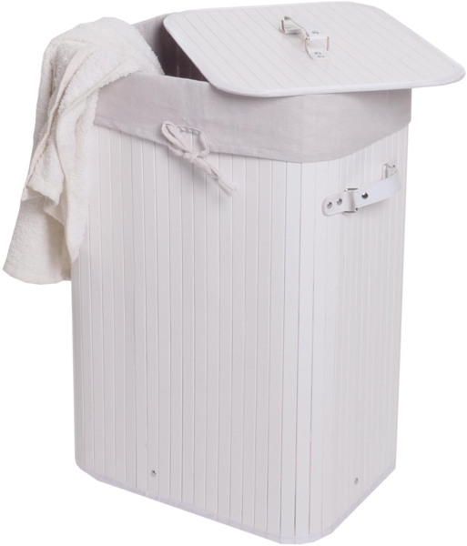 Wäschekorb HWC-C21, Laundry Wäschebox Wäschesammler Wäschebehälter Wäschetonne, Bambus 61x43x32cm 70l ~ weiß