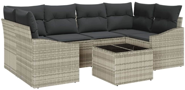 vidaXL Sofa Set mit Kissen mit Kissen 7 pcs Hellgrau Poly-Rattan 3346622