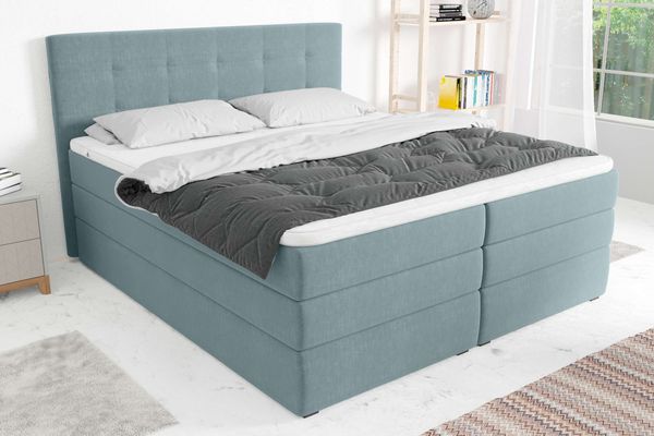 99rooms Dante Boxspringbett Strukturstoff INARI Pastellblau Taschen-Federung 180x200 cm