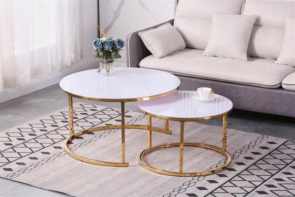 HOOZ Couchtisch Couchitsch 2er Set Rund Gold weiß (Wohnzimmertisch, 2 Tische), Höhe 45 cm