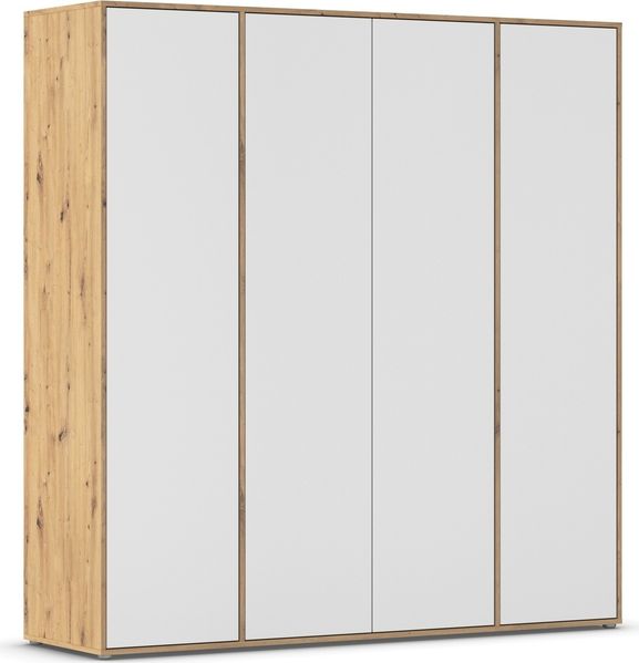 rauch Kleiderschrank Nabila, Drehtürenschrank, Garderobenschrank, 4-türig, mit 1 Kleiderstange und 5 Einlegeböden, Farbe Weiß/Eiche Artisan, Holz, mit Push-to-Open Funktion, 187x194x53cm Bild 3