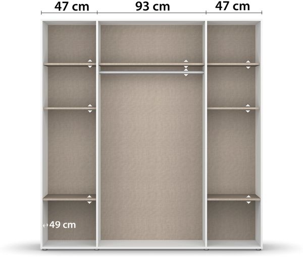 rauch Kleiderschrank Nabila, Drehtürenschrank, Garderobenschrank, 4-türig, mit 1 Kleiderstange und 5 Einlegeböden, Farbe Weiß/Eiche Artisan, Holz, mit Push-to-Open Funktion, 187x194x53cm Bild 6