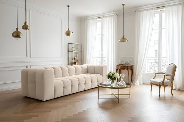 Fun Möbel 4-Sitzer Sofa Designersofa FUN LEONOR, Stoff Moly oder Tiffani, Sofa-Rücken echt bezogen