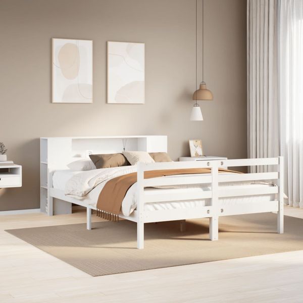vidaXL Massivholzbett mit Regal ohne Matratze Weiß 140x200 cm Kiefer 3322204