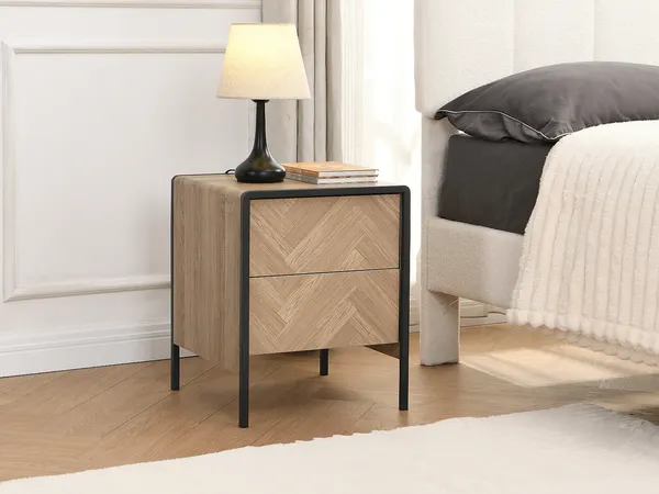 Vente-unique - TUMACO Bedside table Holz, Platte SchwarzBeige - B 40 cm x H 50 cm x L 40 cm