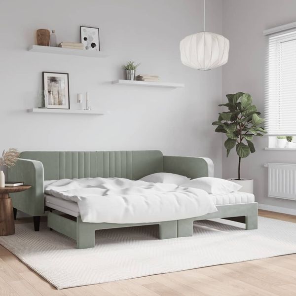 vidaXL Tagesbett Ausziehbar mit Matratzen Hellgrau 90x190 cm Samt 3197100