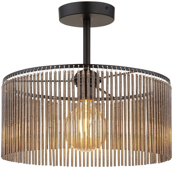 Deckenleuchte, schwarz matt, Acrylstäbe rauchfarben, H 32 cm