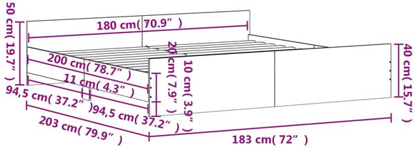 vidaXL Bettgestell mit Kopf- und Fußteil Grau Sonoma 180x200 cm 3203773 Bild 9